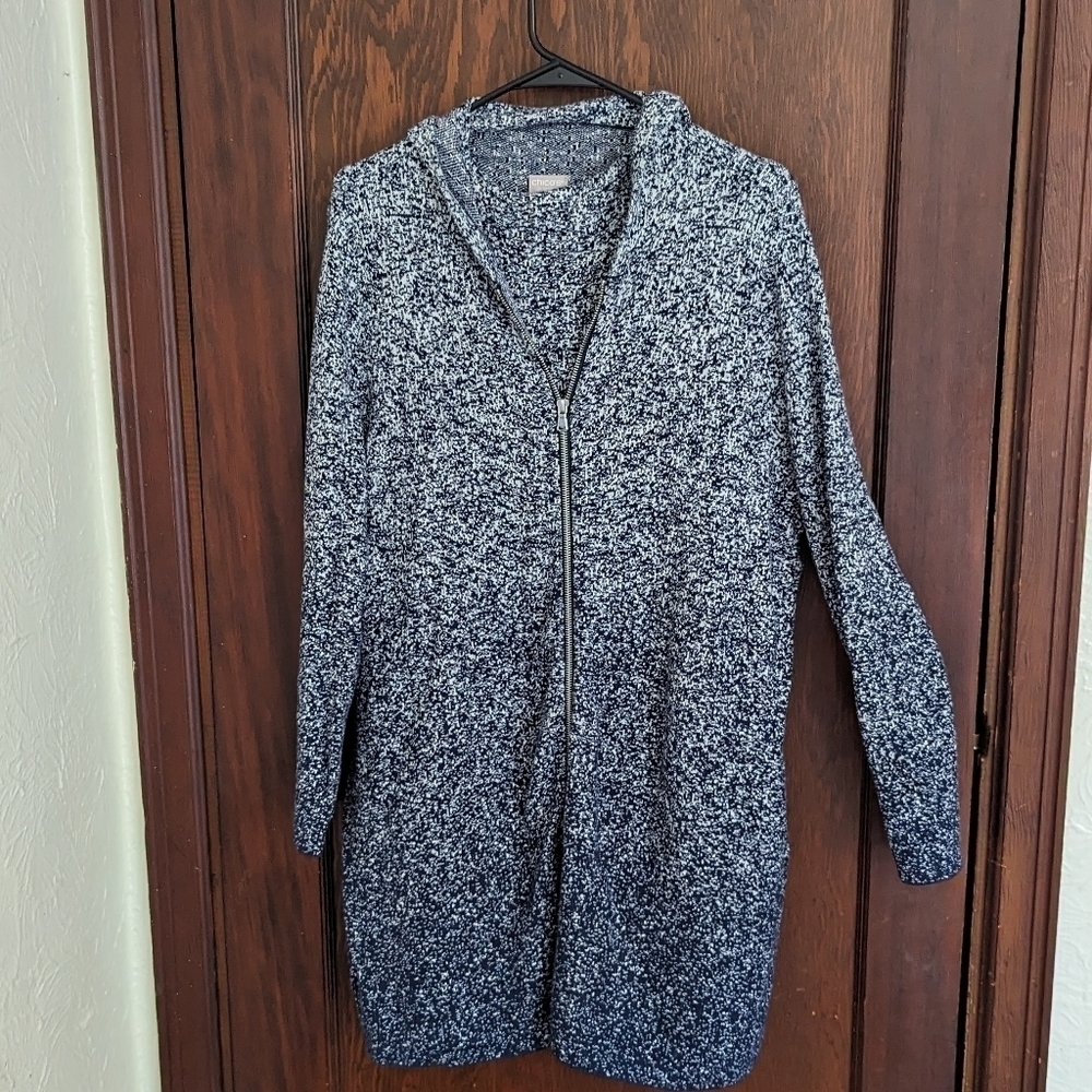 Chico's Zenergy Blue Ombre Hooded Long Sleeve Tunic Jacket & Mock Neck Tunic Lg